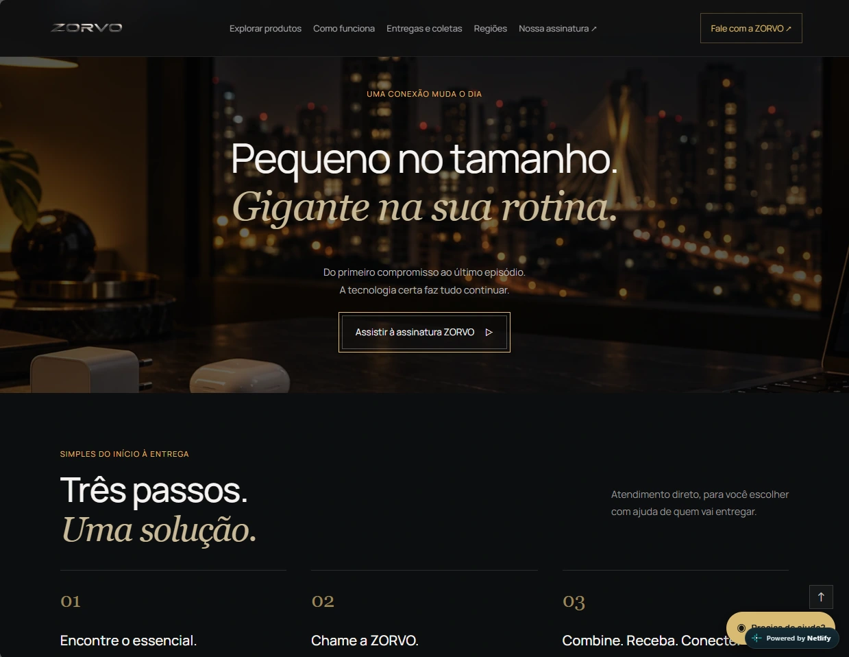 Captura real da página inicial do site Zorvo